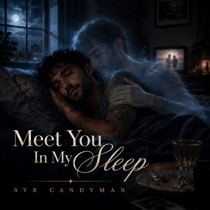 Meet You In My Sleep album art - a ghost lying in bed with their still living lover