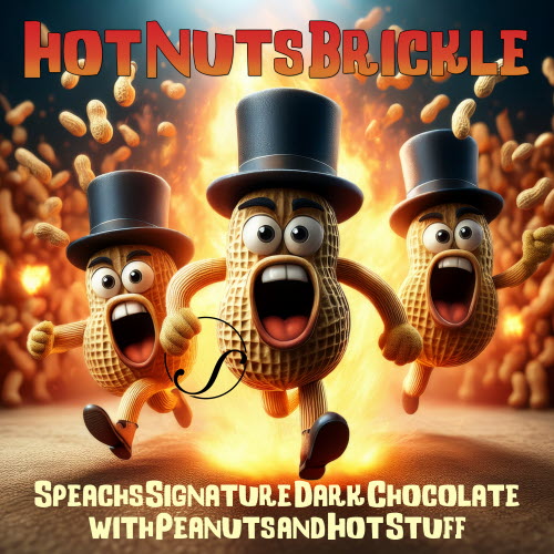 Hot Nuts Brickle Label - cartoon version of peanuts running from a fire