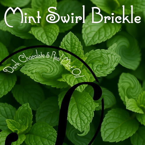 Mint Swirl Brickle label with fresh mint and speach logo