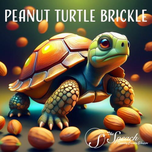 Peanut Turtle Brickle label - picture of turtle surrounded by peanuts.