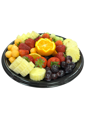 No chocolate fruit tray with pineapple, berries and melon