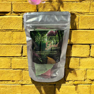 Wicked Good Brickle package in resealable bag - green forest, pink flowers, yellow brickle road