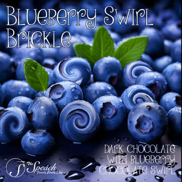 fresh blueberries swirled as label for Blueberry Swirl Brickle