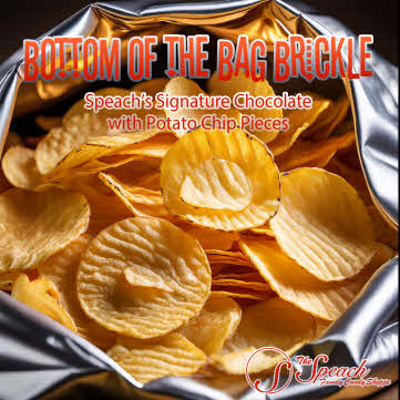 Bottom of The Bag Brickle label image of an open bag of ruffled potato chips