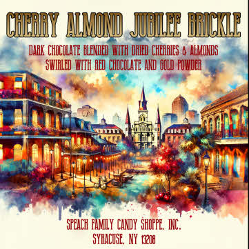 cherry almond jubilee brickle label city street in new orleans watercolors