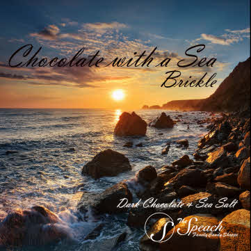 Chocolate with a Sea Brickle label - ocean/sea coast with cliff and rocks at sunset