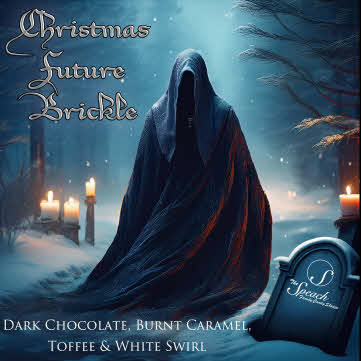 Christmas Future Brickle Label - Dark figured cloaked in a snowy cemetery scene with candles