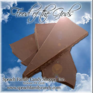 Food of the Gods product label with chocolate floating in clouds