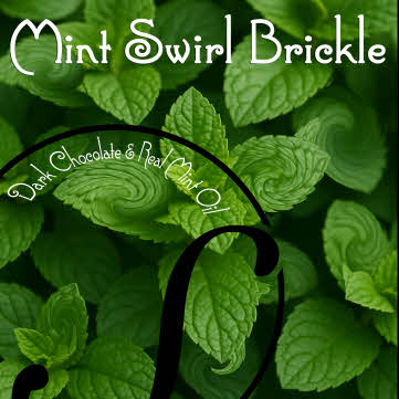 Mint Swirl Brickle label with fresh mint and speach logo